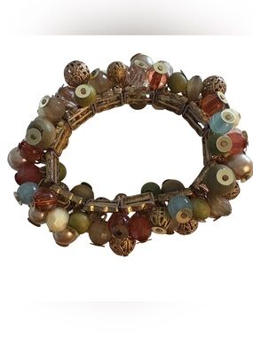 Vintage-Style Chunky Beaded Statement Bracelet – Earth Tone Mix